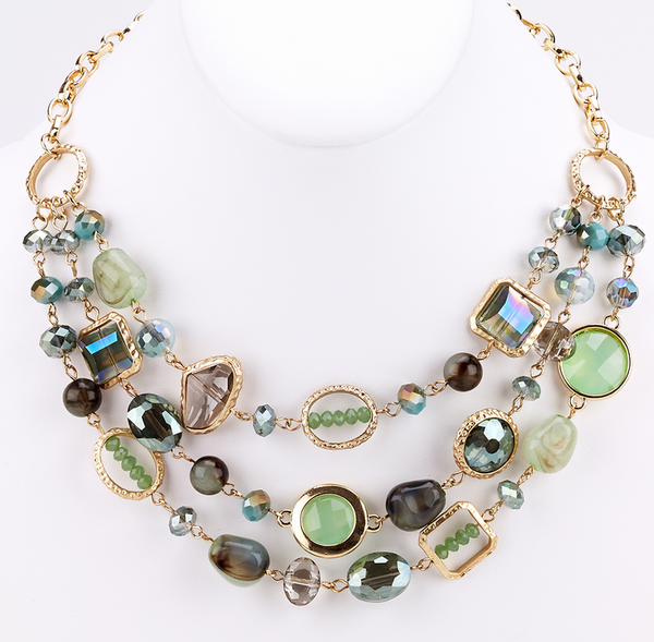 Necklace - Floating Beaded and Stones Necklace - Green - Girl Intuitive - Island Imports -