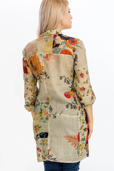 Shirts - Floral Printed Patchwork Shirt-Dress with Vintage Wash - Girl Intuitive - Magazine Clothing -