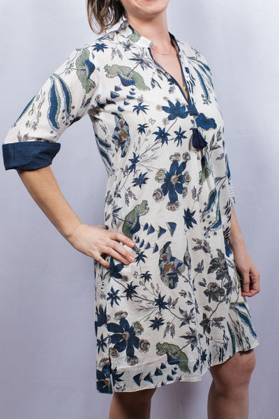 Dresses - Dolma Floral Cotton Tunic Dress - Girl Intuitive - Dolma - S / Navy