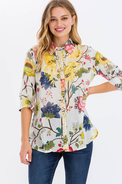 Shirts - Floral Printed Shirt with Embroidery - Girl Intuitive - Magazine Clothing -