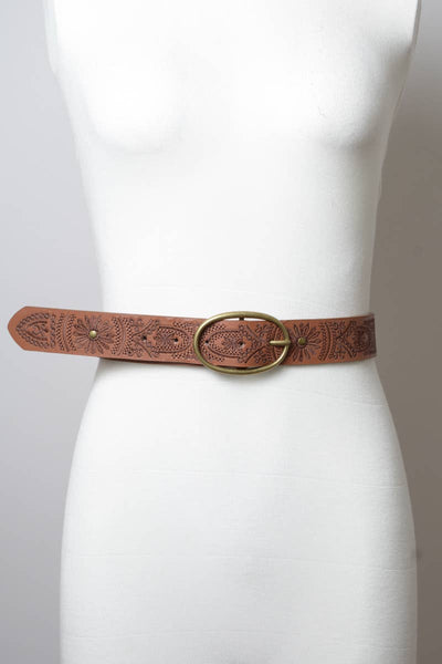 Belt - Floral Stitch Oval Buckle Belt - Girl Intuitive - Leto -