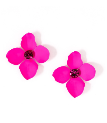 earrings - Flower Statement Stud Earrings - Girl Intuitive - Zenzii - Hot Pink