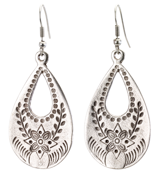 earrings - Flower Etched Art Teardrop Earrings - Girl Intuitive - Island Imports -