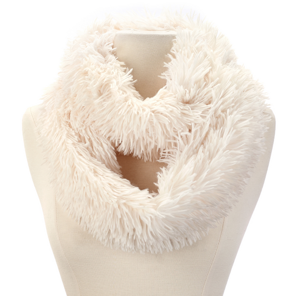Scarves - Fluffy Faux Fur Infinity Scarf - Girl Intuitive - Girl Intuitive - Beige