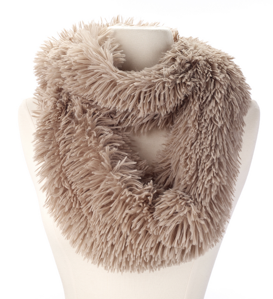 Scarves - Fluffy Faux Fur Infinity Scarf - Girl Intuitive - Girl Intuitive - Taupe