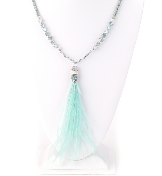 Necklace - Fluffy Feather Pendant Long Necklace - Girl Intuitive - Island Imports - Blue
