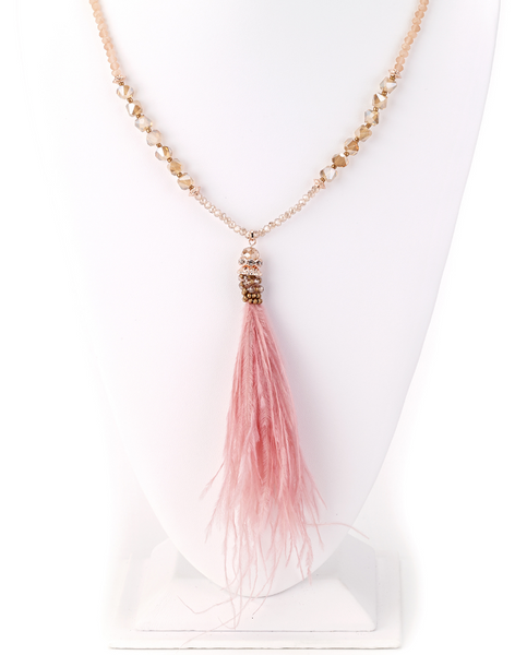 Necklace - Fluffy Feather Pendant Long Necklace - Girl Intuitive - Island Imports - Pink
