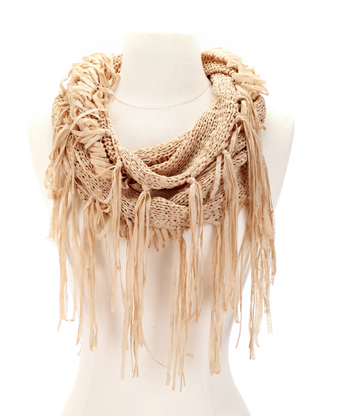 Scarves - Fringe Ribbon Infinity Scarves - Girl Intuitive - Island Imports - Beige