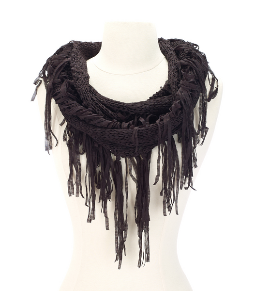 Scarves - Fringe Ribbon Infinity Scarves - Girl Intuitive - Island Imports - Black