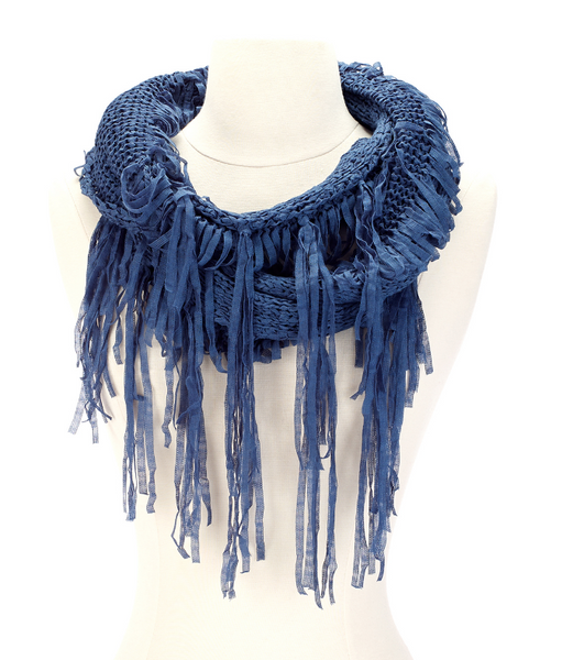 Scarves - Fringe Ribbon Infinity Scarves - Girl Intuitive - Island Imports - Blue