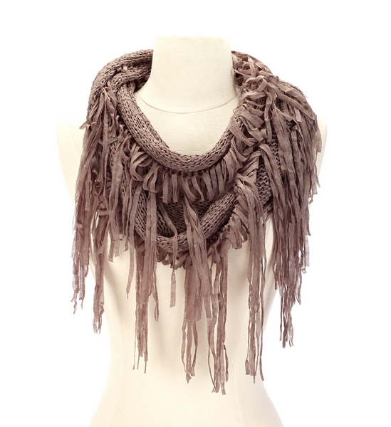 Scarves - Fringe Ribbon Infinity Scarves - Girl Intuitive - Island Imports - Gray