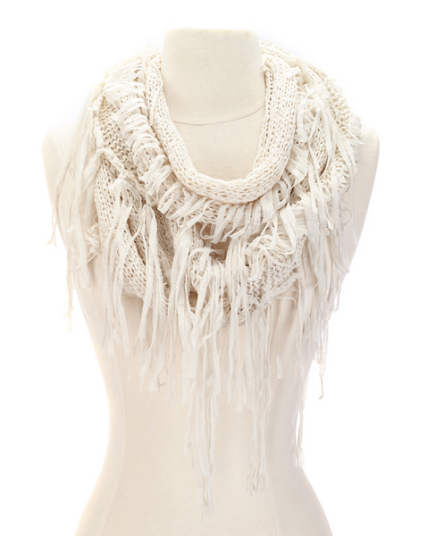 Scarves - Fringe Ribbon Infinity Scarves - Girl Intuitive - Island Imports - White