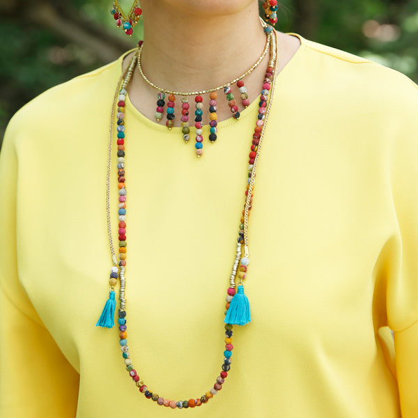 Necklace - Fringed Kantha Choker - Girl Intuitive - WorldFinds -