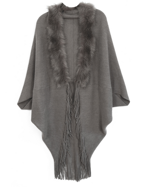 Scarves - Fur Knit Fringe Ruana - Girl Intuitive - Christian Livingston - One Size / Gray
