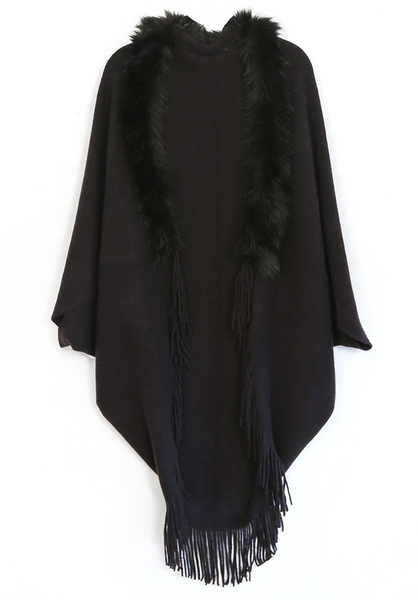 Scarves - Fur Knit Fringe Ruana - Girl Intuitive - Christian Livingston - One Size / Black