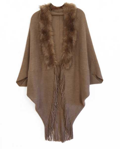 Scarves - Fur Knit Fringe Ruana - Girl Intuitive - Christian Livingston - One Size / Brown