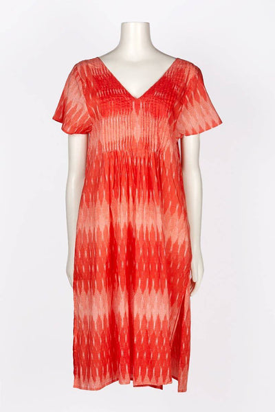 Dresses - Gaia Ikat Dye Tunic Dress - Girl Intuitive - Dolma - S / Coral
