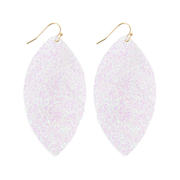 earrings - Glitter Leaf Drop Earrings - Girl Intuitive - MYS Wholesale Inc - 3" / Lavender