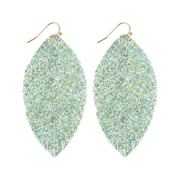 earrings - Glitter Leaf Drop Earrings - Girl Intuitive - MYS Wholesale Inc - 3" / Mint