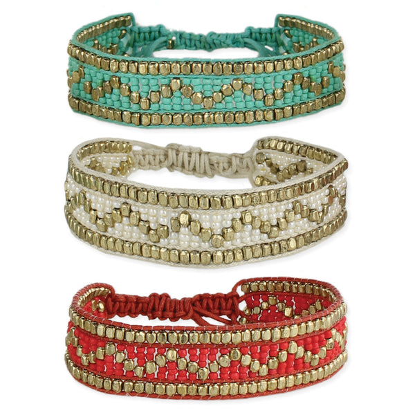 bracelet - Gold and Bead Chevron Friendship Bracelet - Girl Intuitive - zad -