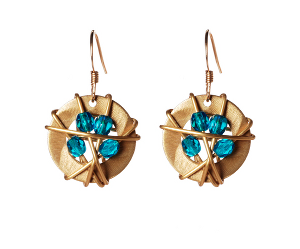 earrings - Gold Beaded Caged Small Disc Earrings - Girl Intuitive - Jillery -