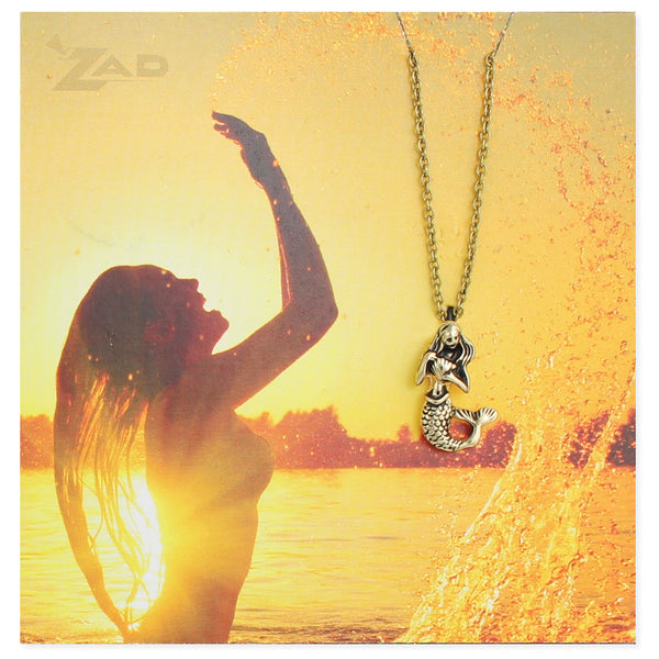 Necklace - Gold Mermaid Charm Necklace - Girl Intuitive - zad -