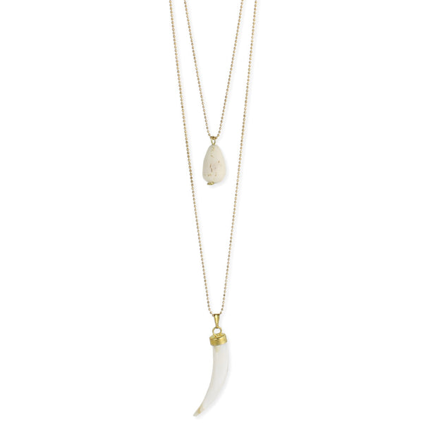 Necklace - Gold and White Shell Horn Long Necklace - Girl Intuitive - zad -