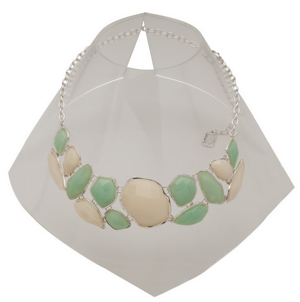 Necklace - Karine Sultan Green and Cream Statement Necklace in Silver - Girl Intuitive - Karine Sultan -