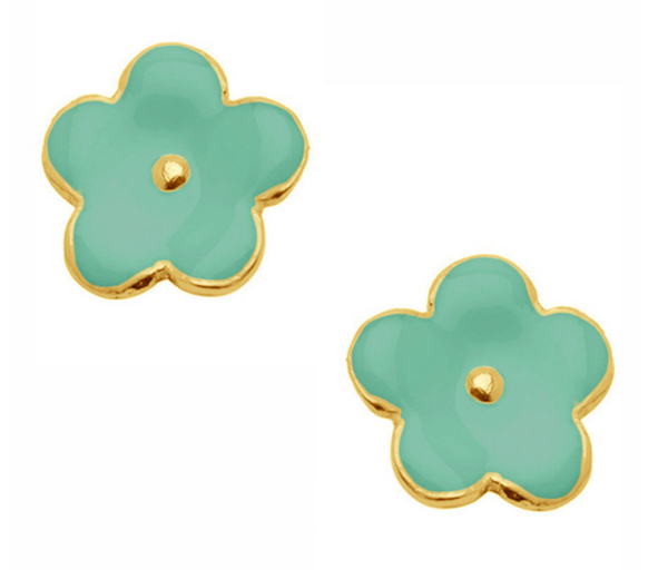 earrings - Karine Sultan Delicate Green Enamel Flower Earring Studs - Girl Intuitive - Karine Sultan - Gold