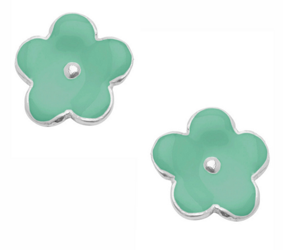 earrings - Karine Sultan Delicate Green Enamel Flower Earring Studs - Girl Intuitive - Karine Sultan - Silver
