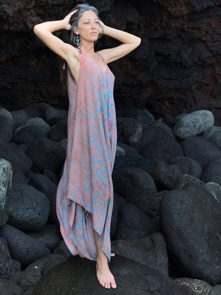 Jumpsuit - Gypsy Convertible Jumpsuit in Batik Peach Daisy - Girl Intuitive - Bali Prema -
