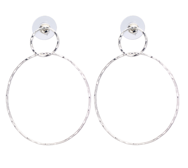 earrings - Hammered Double Hoop Earrings - Girl Intuitive - Island Imports - 2" / Silver