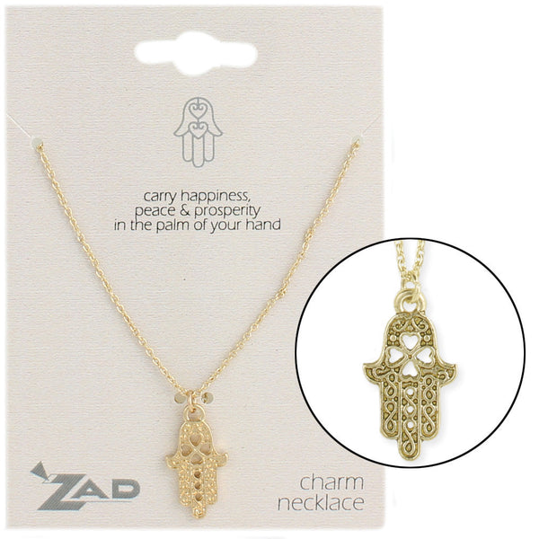 Necklace - Hamsa Hand Charm Necklace - Girl Intuitive - zad -