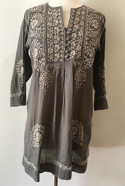 Tunic - Hand Embroidered Tunic Top in Silver Gray - Girl Intuitive - Dolma -