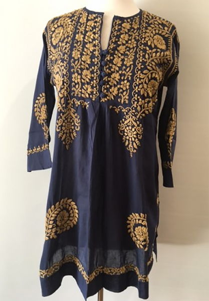 Tunic - Hand Embroidered Tunic - Girl Intuitive - Dolma - Small / Gold