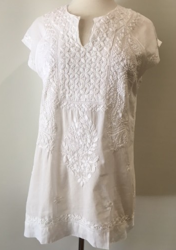 Tunic - Short Sleeve Embroidered Tunic Top - Girl Intuitive - Dolma - S / White