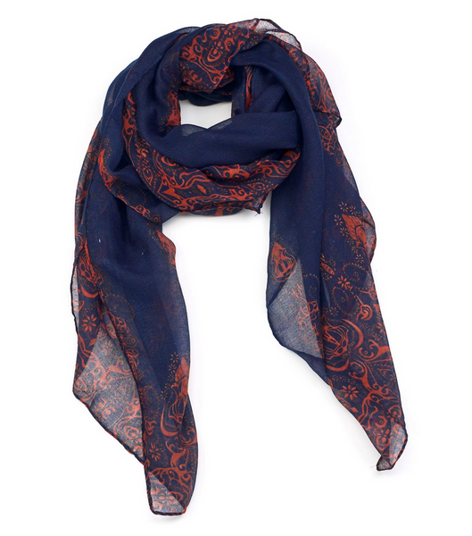 Scarves - Henna Design Scarf - Girl Intuitive - Island Imports - Navy