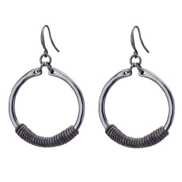 earrings - Hoop Earrings with Leather - Girl Intuitive - Island Imports - Black
