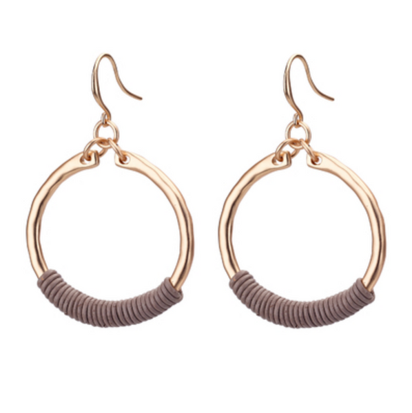 earrings - Hoop Earrings with Leather - Girl Intuitive - Island Imports - Gold