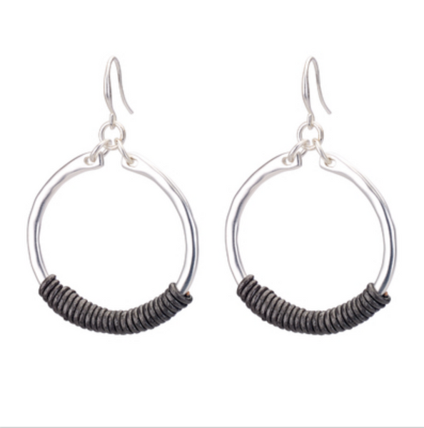 earrings - Hoop Earrings with Leather - Girl Intuitive - Island Imports - Silver