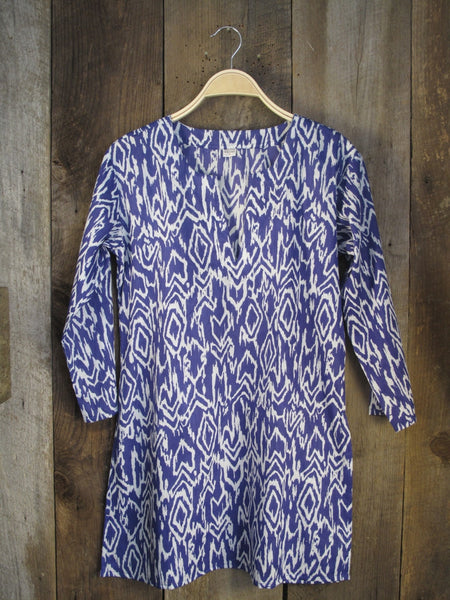 Tunic - Ikat Cotton Tunic Top in Blue - Girl Intuitive - Nusantara -