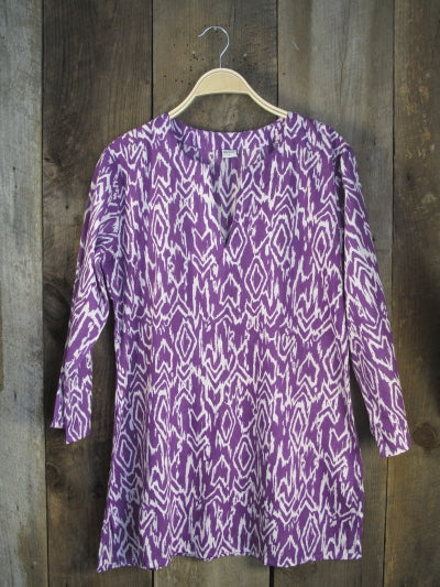 Tunic - Ikat Cotton Tunic Top in Purple - Girl Intuitive - Nusantara -