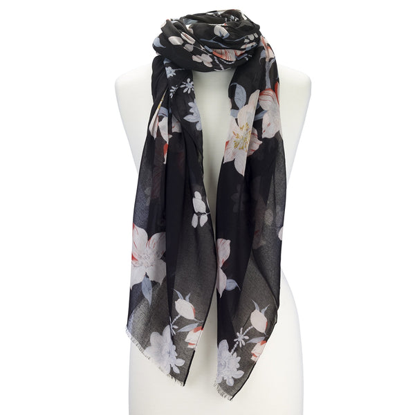 Scarves - Japanese Floral Scarf - Girl Intuitive - Island Imports - Black