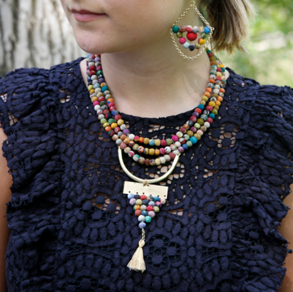 Necklace - Kantha Amulet Necklace - Girl Intuitive - WorldFinds -