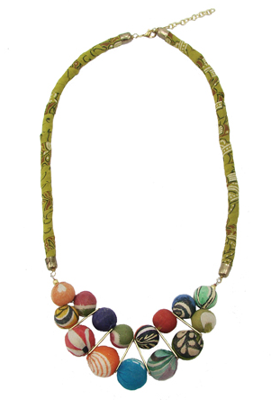 Necklace - Kantha Beaded Bib Necklace - Girl Intuitive - WorldFinds -