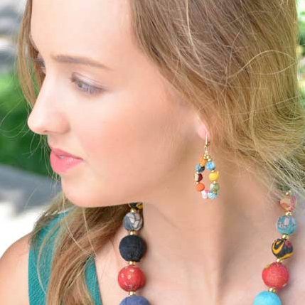 earrings - Kantha Beaded Teardrop Earrings - Girl Intuitive - WorldFinds -