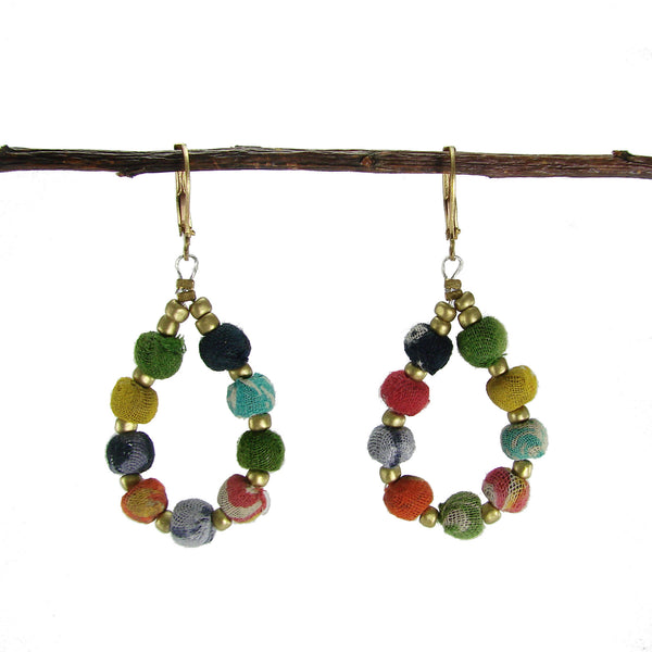 earrings - Kantha Beaded Teardrop Earrings - Girl Intuitive - WorldFinds -