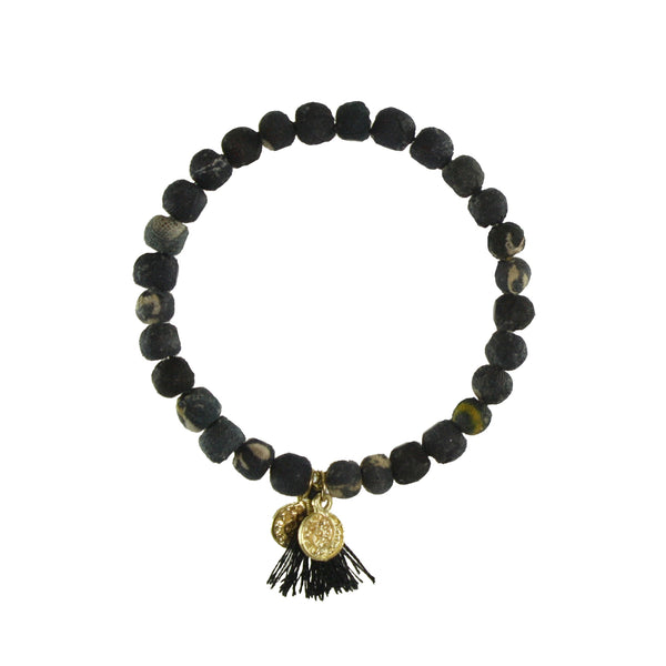bracelet - Kantha Connection Bracelet - Girl Intuitive - WorldFinds - Black