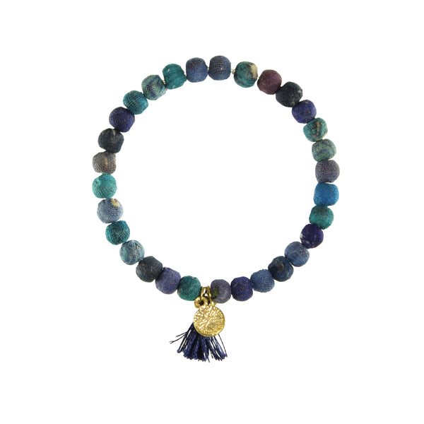 bracelet - Kantha Connection Bracelet - Girl Intuitive - WorldFinds - Blue