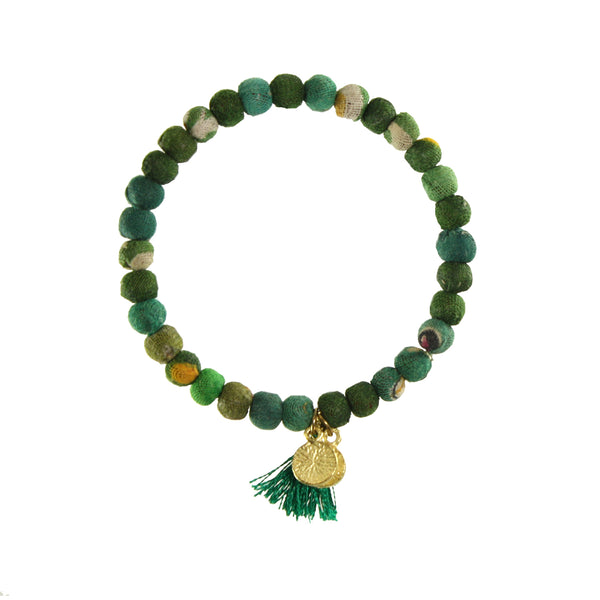 bracelet - Kantha Connection Bracelet - Girl Intuitive - WorldFinds - Green